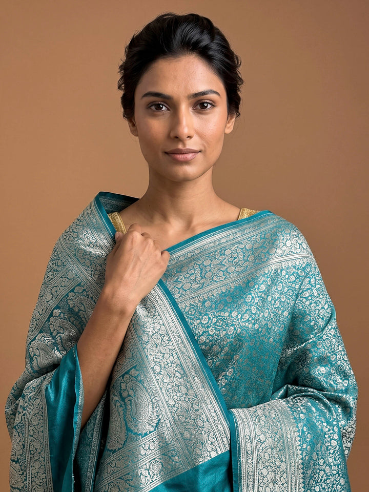 Sea Green Satin Woven Saree