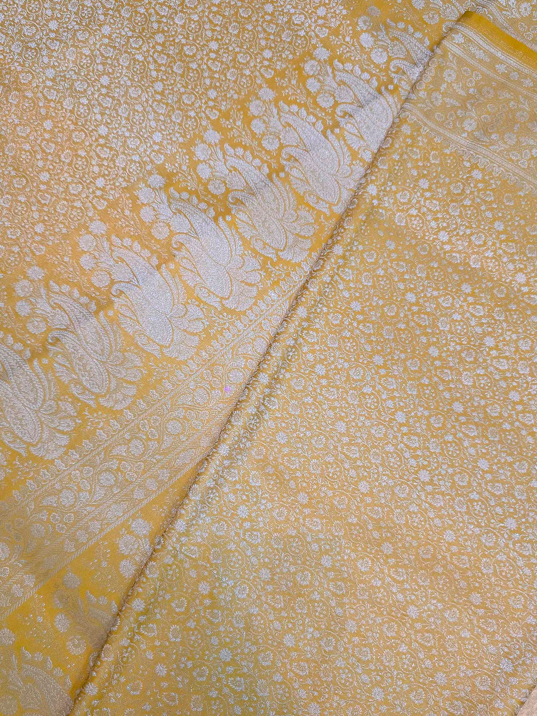 Yellow Satin Woven Saree