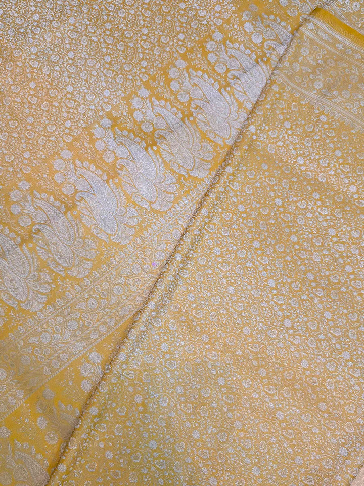 Yellow Satin Woven Saree