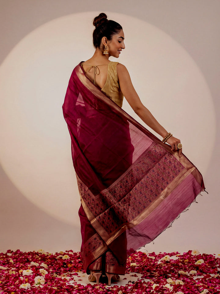 Magenta Woven Design Cotton Saree