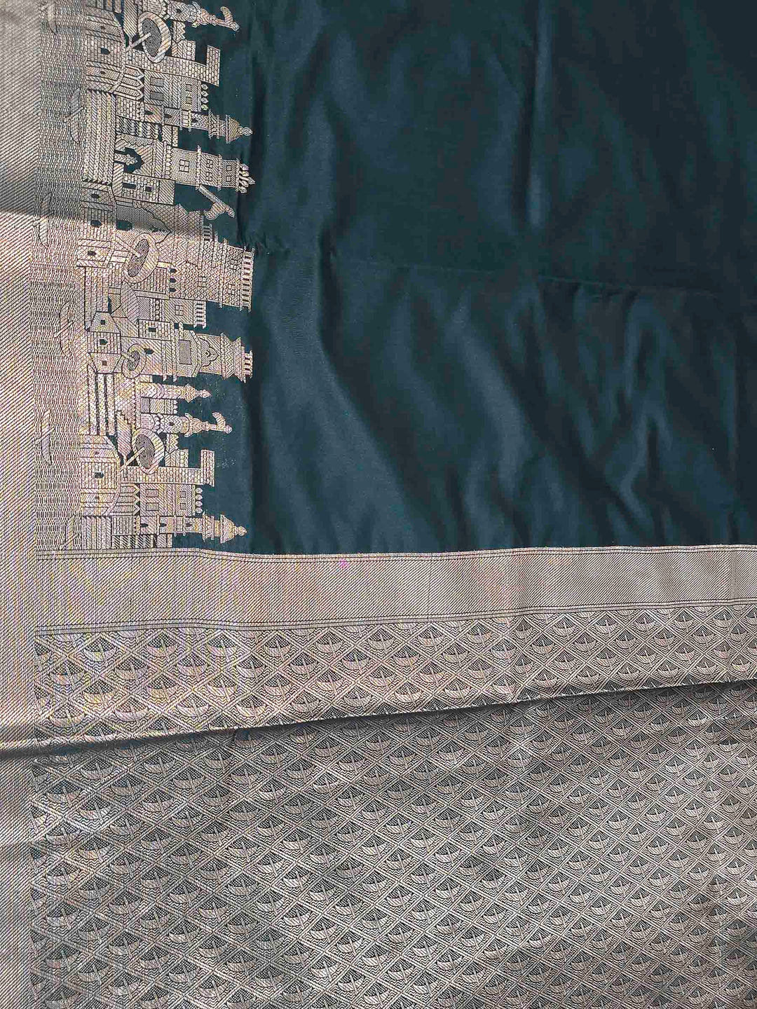 Bottle Green Banarasi Woven Saree