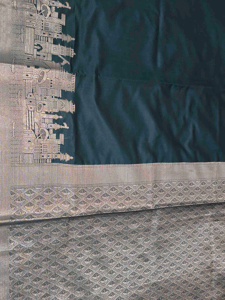 Bottle Green Banarasi Woven Saree