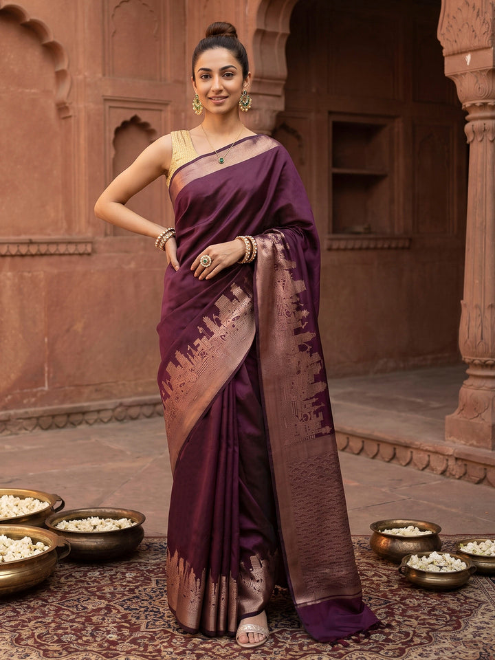 Brown Banarasi Woven Saree