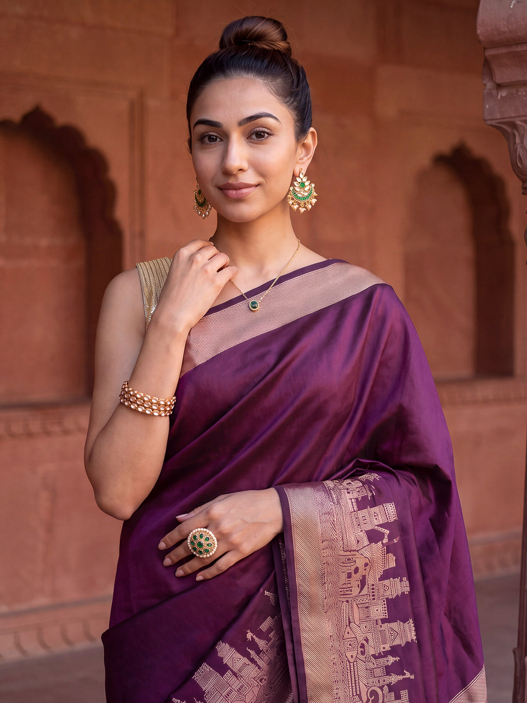 Brown Banarasi Woven Saree