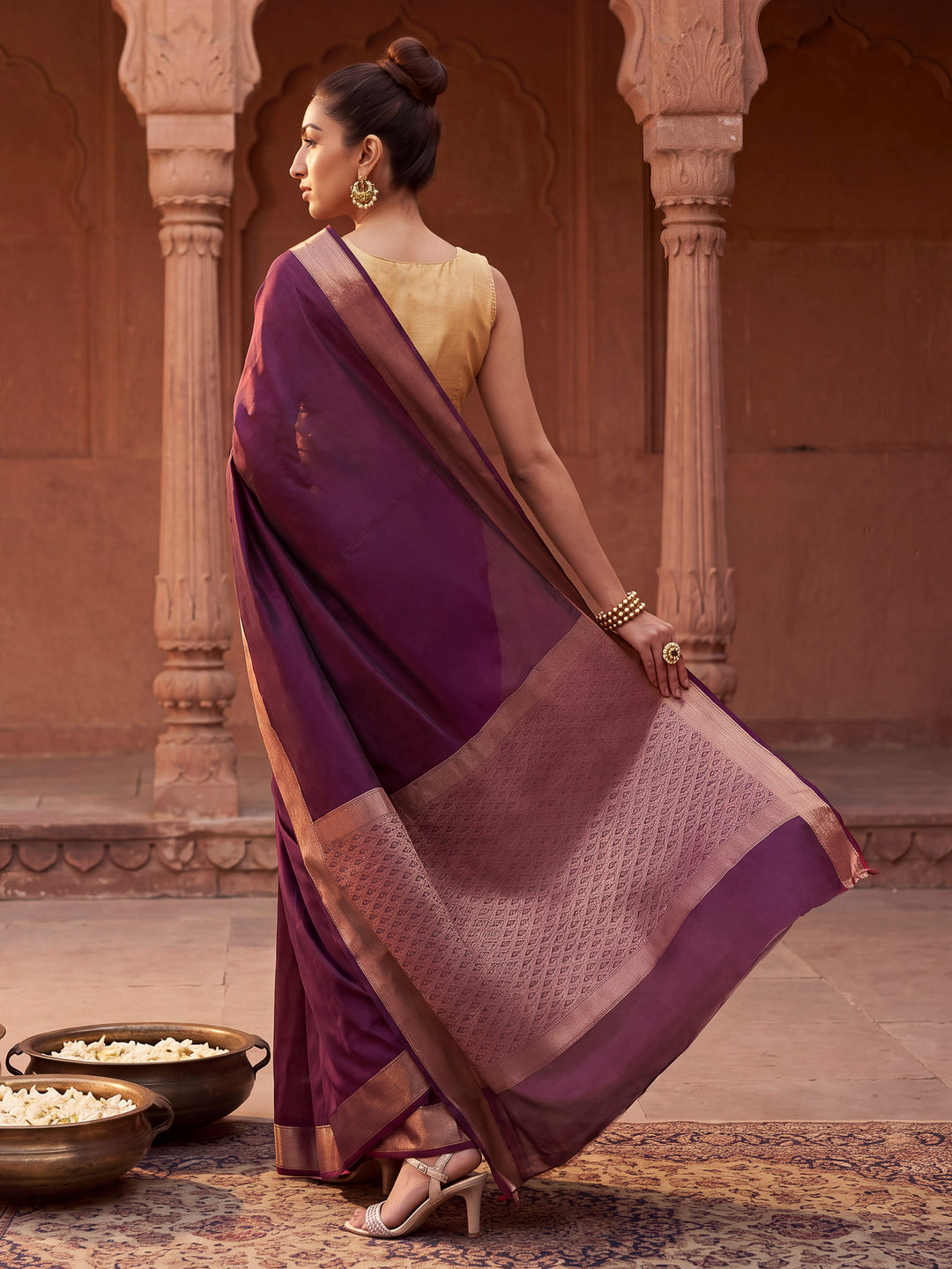 Brown Banarasi Woven Saree