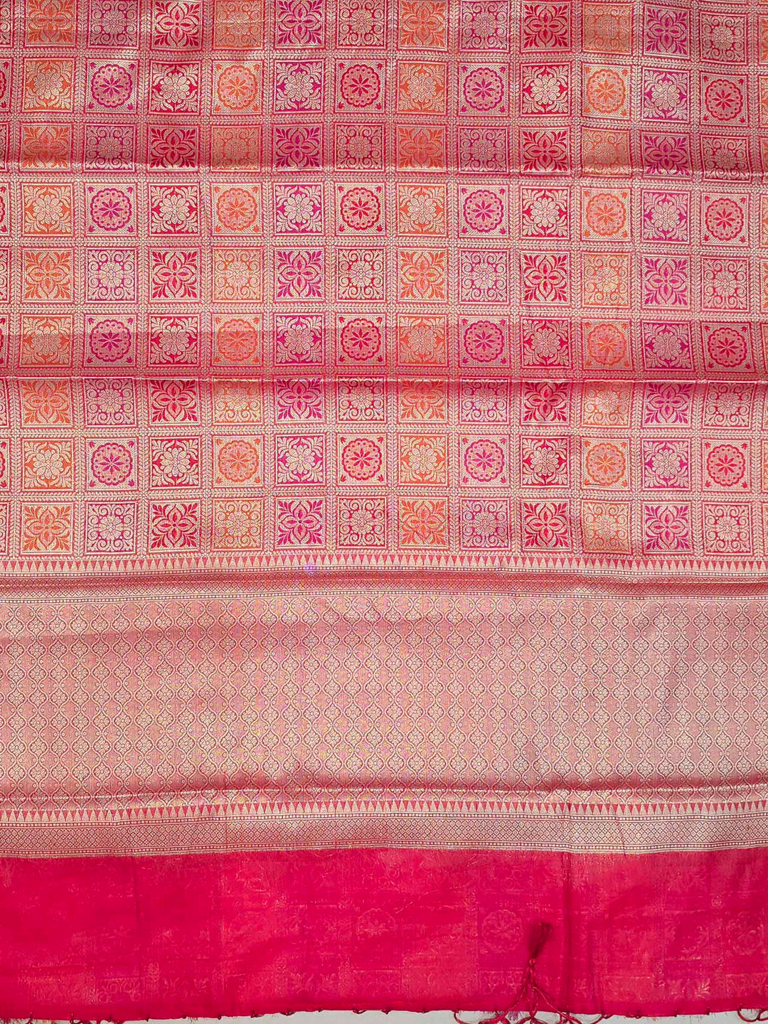 Red Cotton Blend Woven Saree