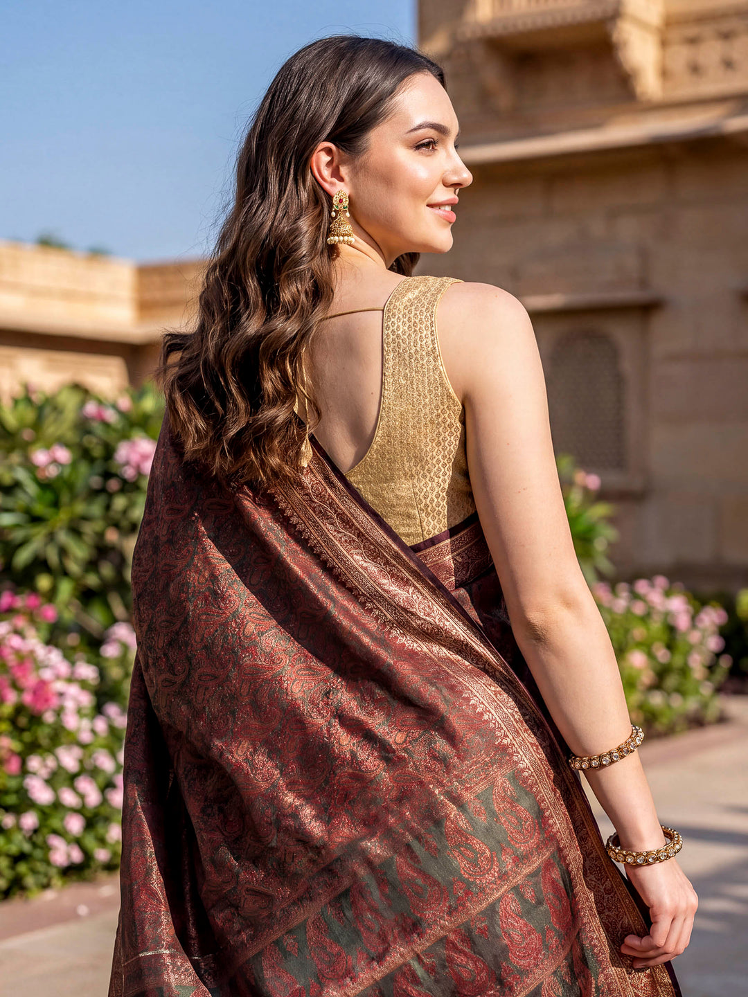Rust Woven Design Banarasi Saree