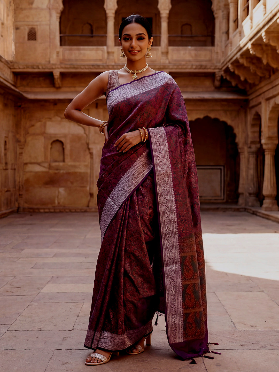 Megenta Woven Design Art Katan Saree