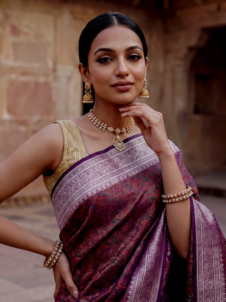 Megenta Woven Design Art Katan Saree