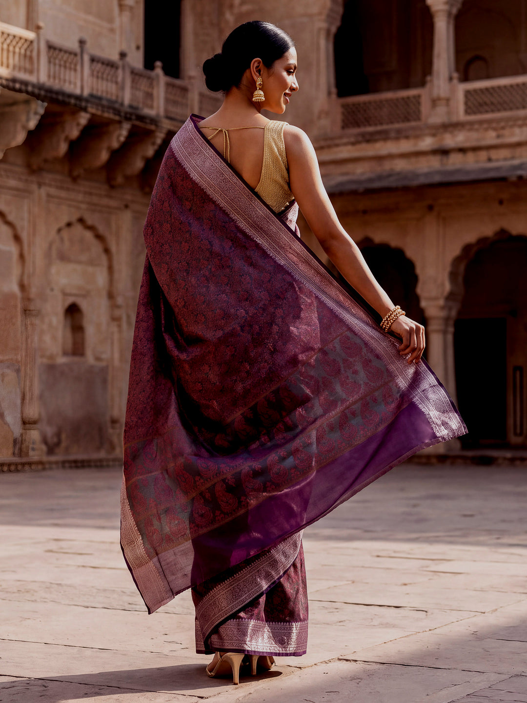 Megenta Woven Design Art Katan Saree