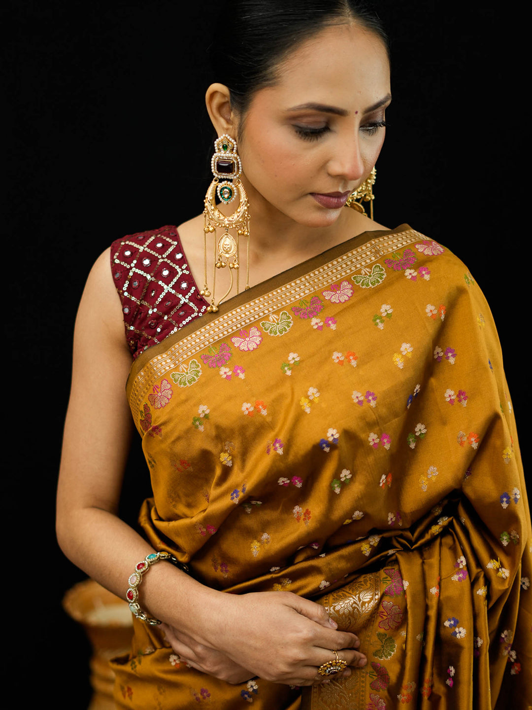 Mustard Woven Design Banarasi Saree