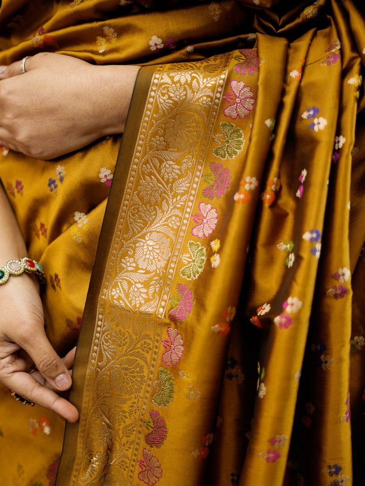 Mustard Woven Design Banarasi Saree