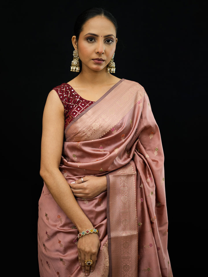Onion Pink Woven Design Banarasi Saree