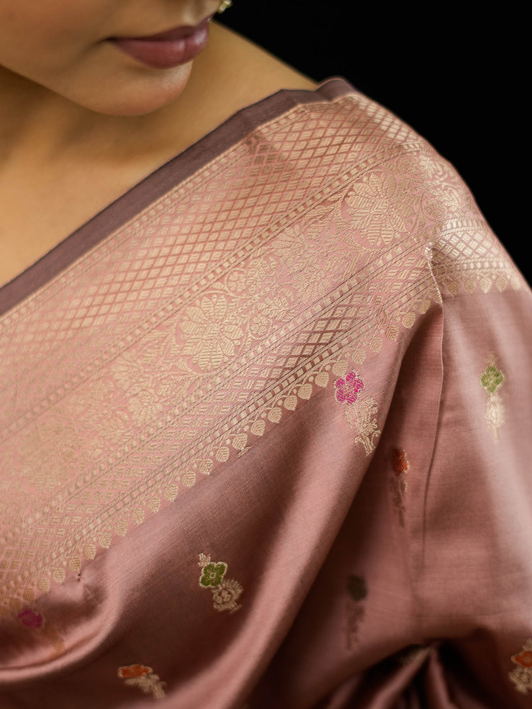 Onion Pink Woven Design Banarasi Saree