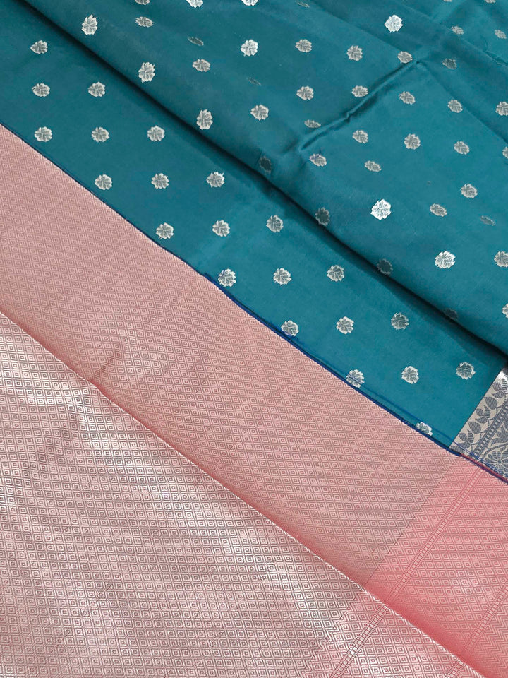 Teal Blue Woven Design Banarasi Saree