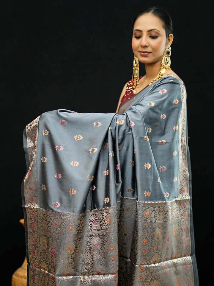Grey Woven Design Art Katan Saree