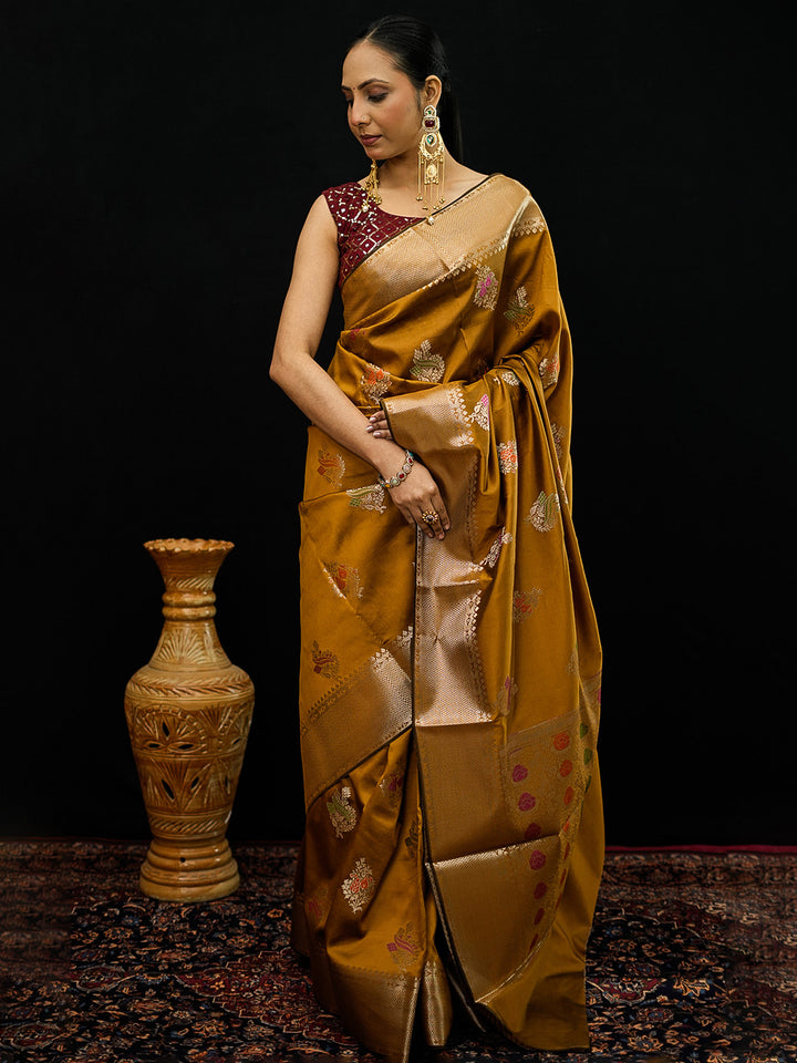 Mustard Woven Design Art Katan Saree
