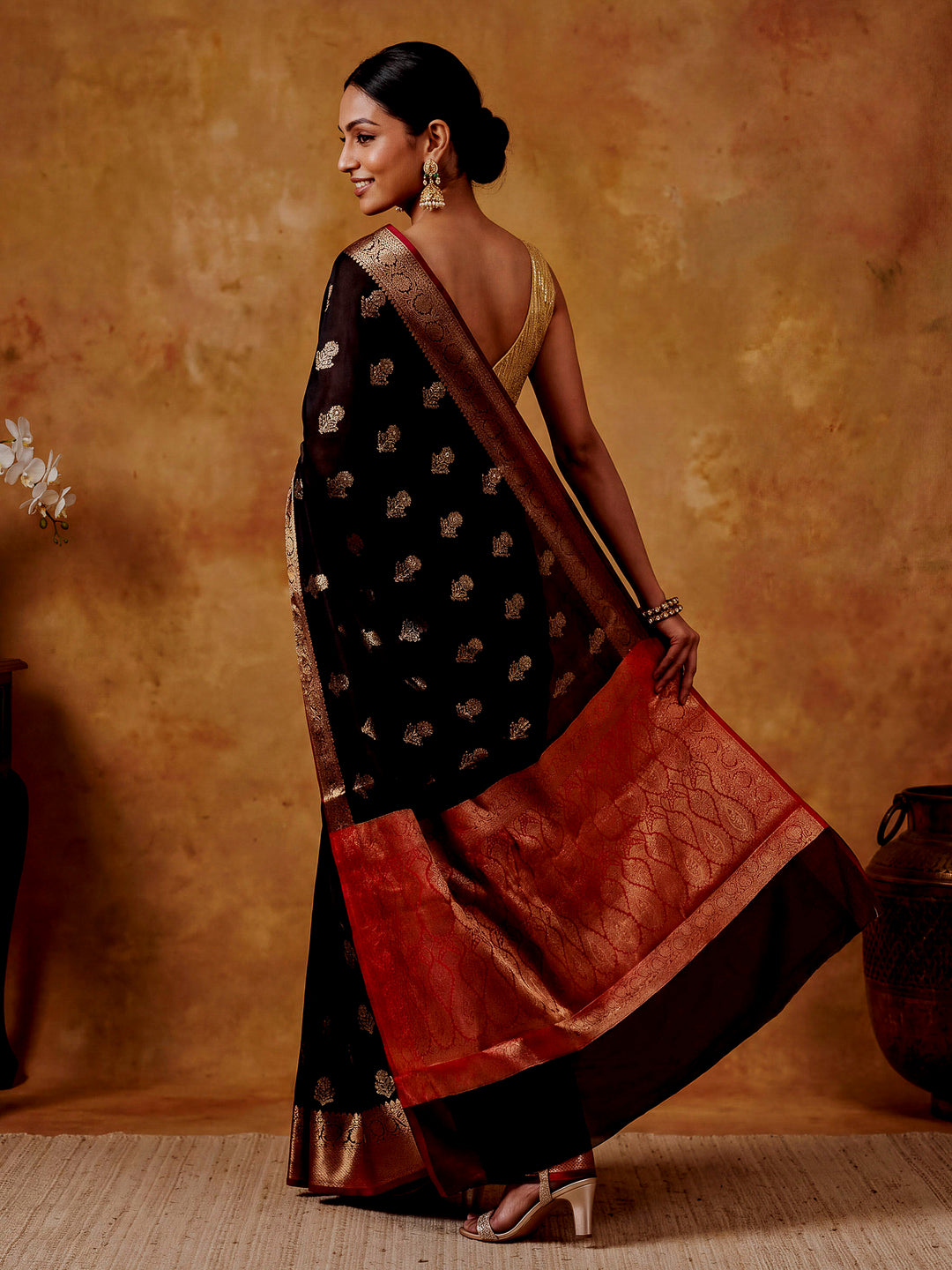 Black Woven Design Art Katan Saree