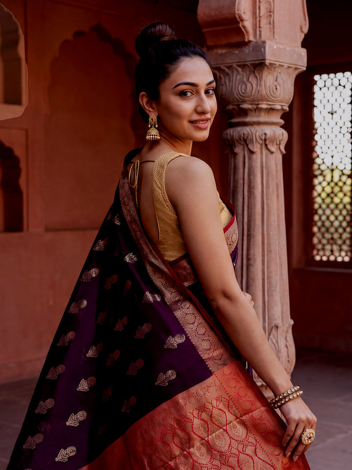 Megenta Woven Design Art Katan Saree