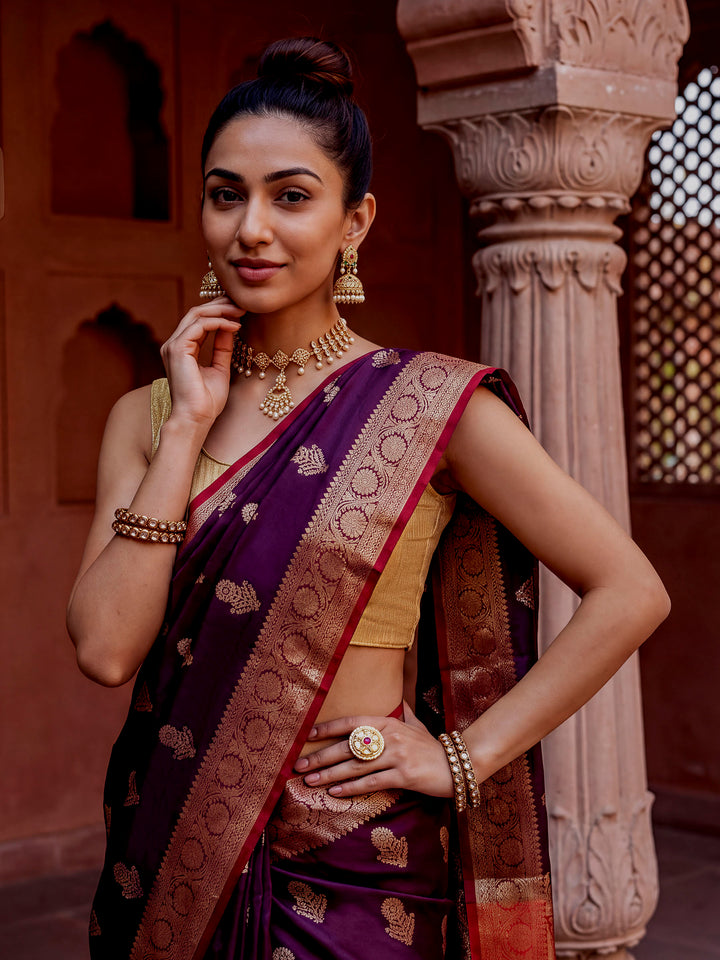 Megenta Woven Design Art Katan Saree