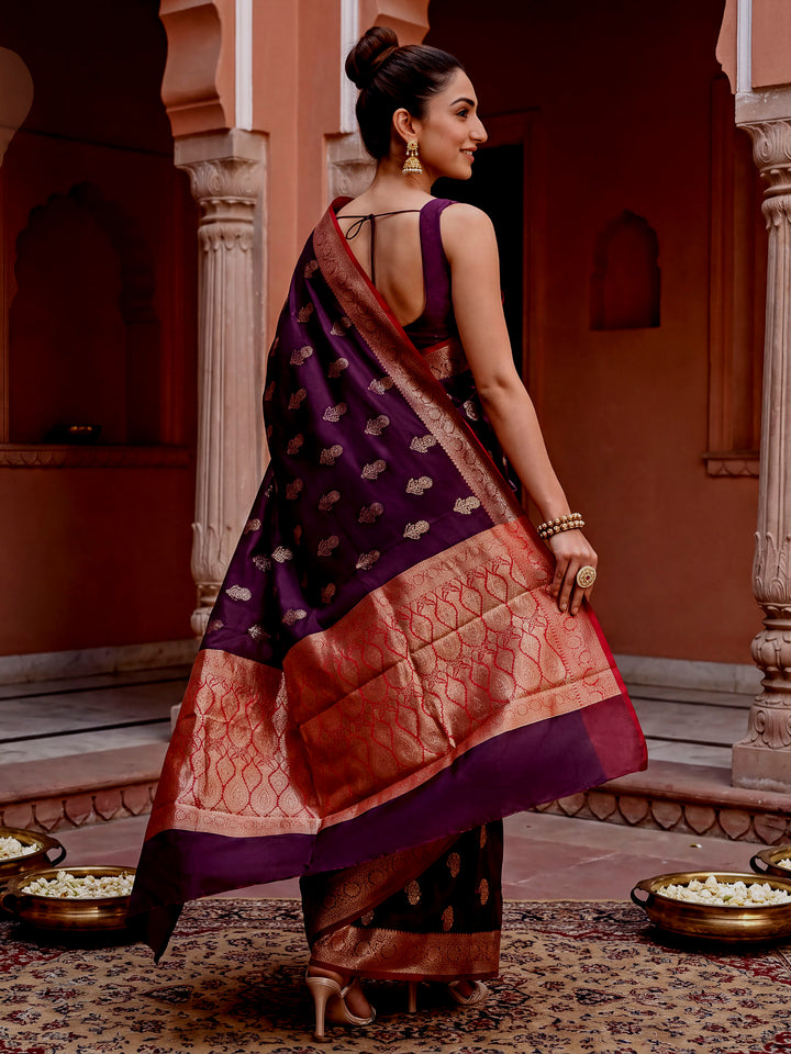 Megenta Woven Design Art Katan Saree