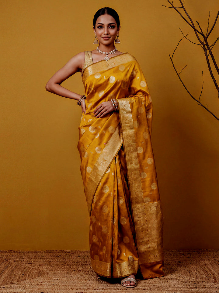 Mustard Woven Design Art Katan Saree