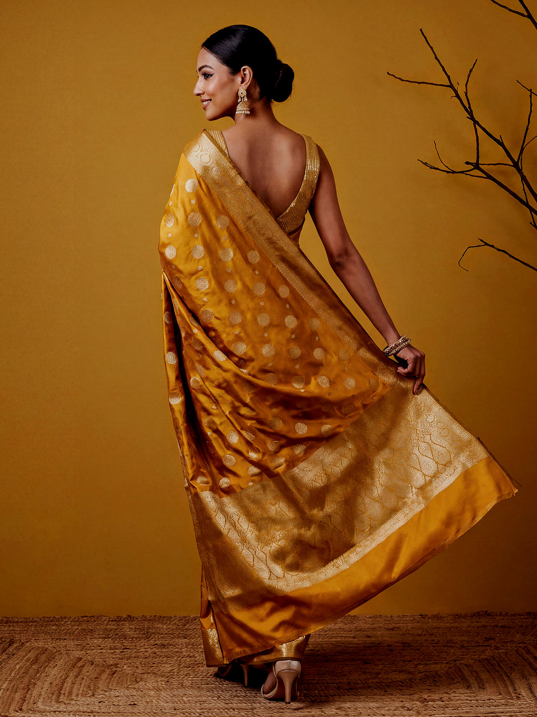 Mustard Woven Design Art Katan Saree