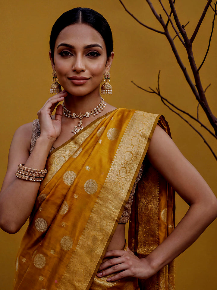 Mustard Woven Design Art Katan Saree