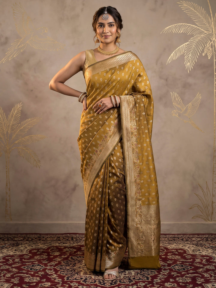 Mustard Banarasi Woven Saree