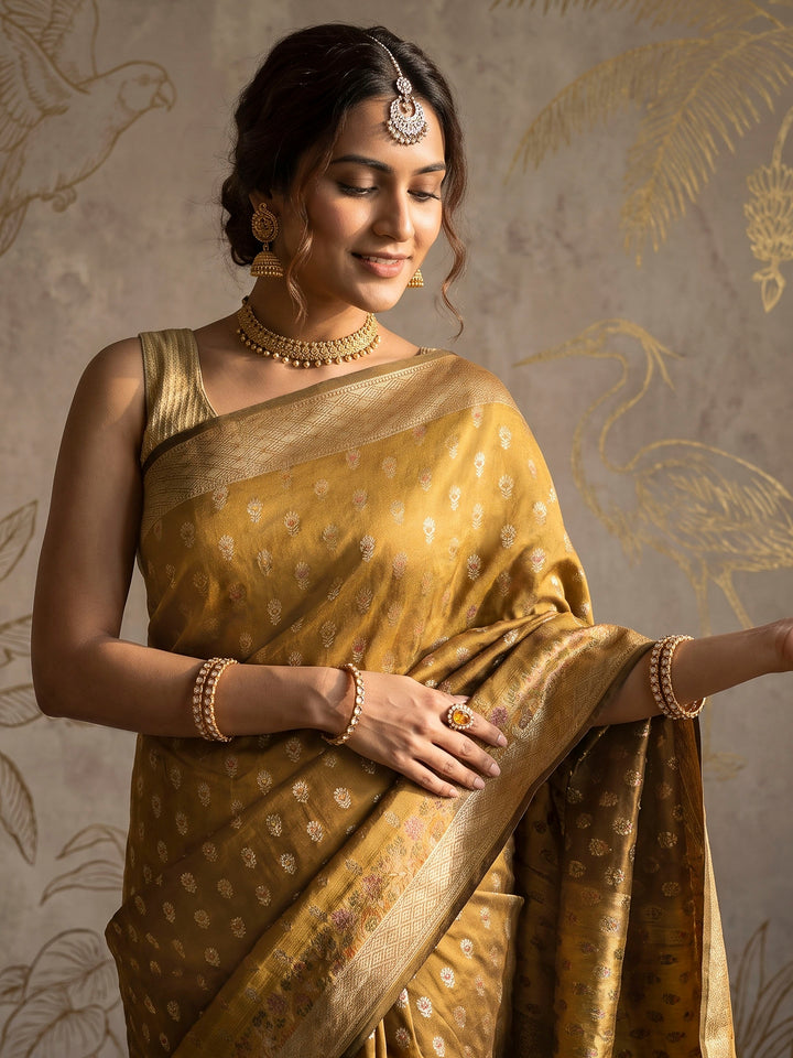 Mustard Banarasi Woven Saree
