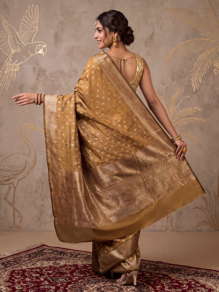 Mustard Banarasi Woven Saree