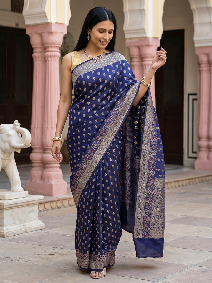 Navy Blue Banarasi Woven Saree