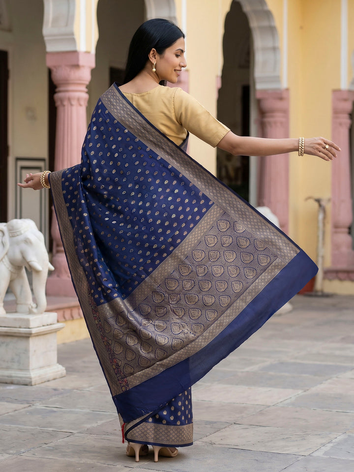 Navy Blue Banarasi Woven Saree