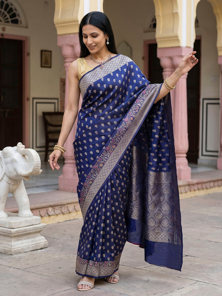 Navy Blue Banarasi Woven Saree