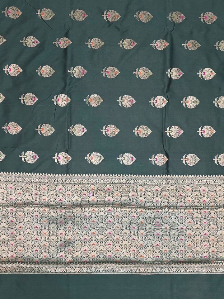 Bottle Green Banarasi Woven Saree