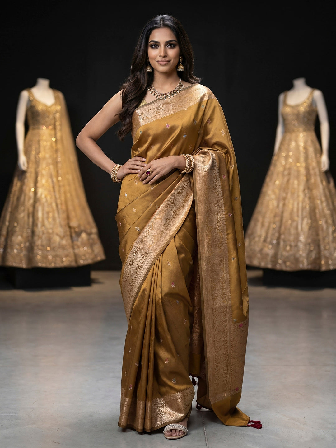 Mustard Banarasi Woven Saree