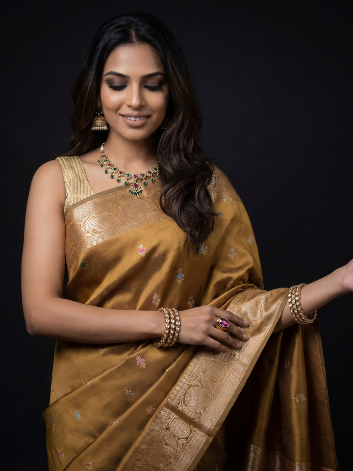 Mustard Banarasi Woven Saree