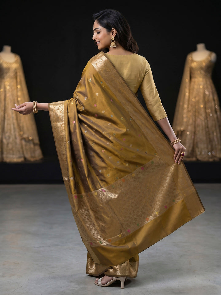Mustard Banarasi Woven Saree