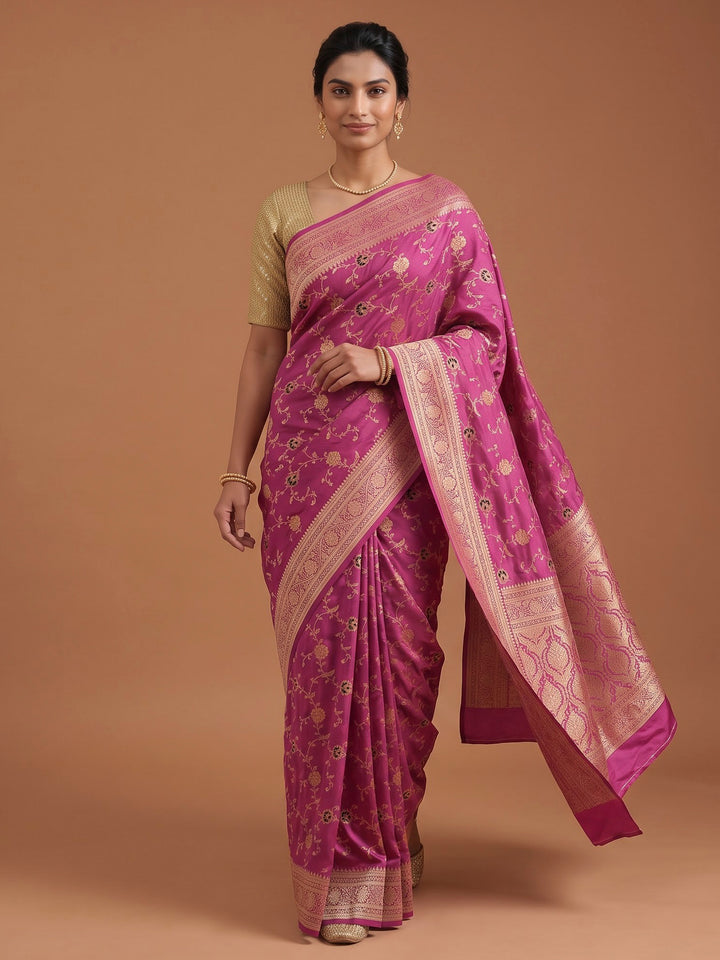 Lavender Satin Woven Saree