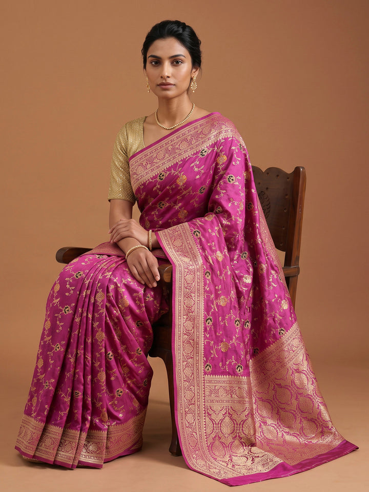 Lavender Satin Woven Saree
