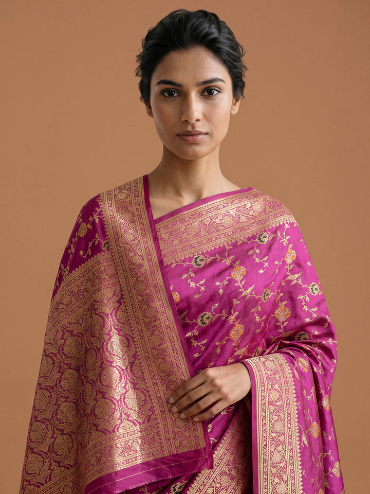 Lavender Satin Woven Saree