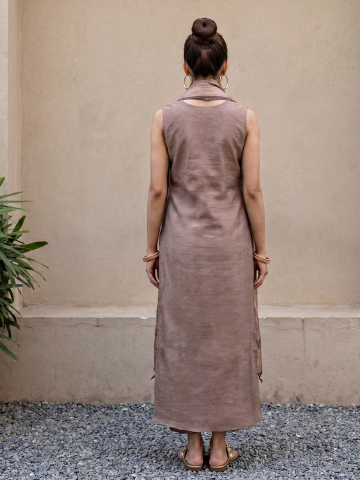 Lavender-Grey Chanderi Embroided Unstitched Dress Material