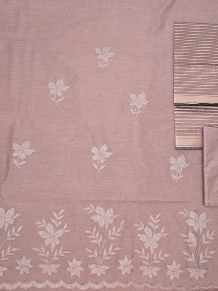 Lavender-Grey Chanderi Embroided Unstitched Dress Material
