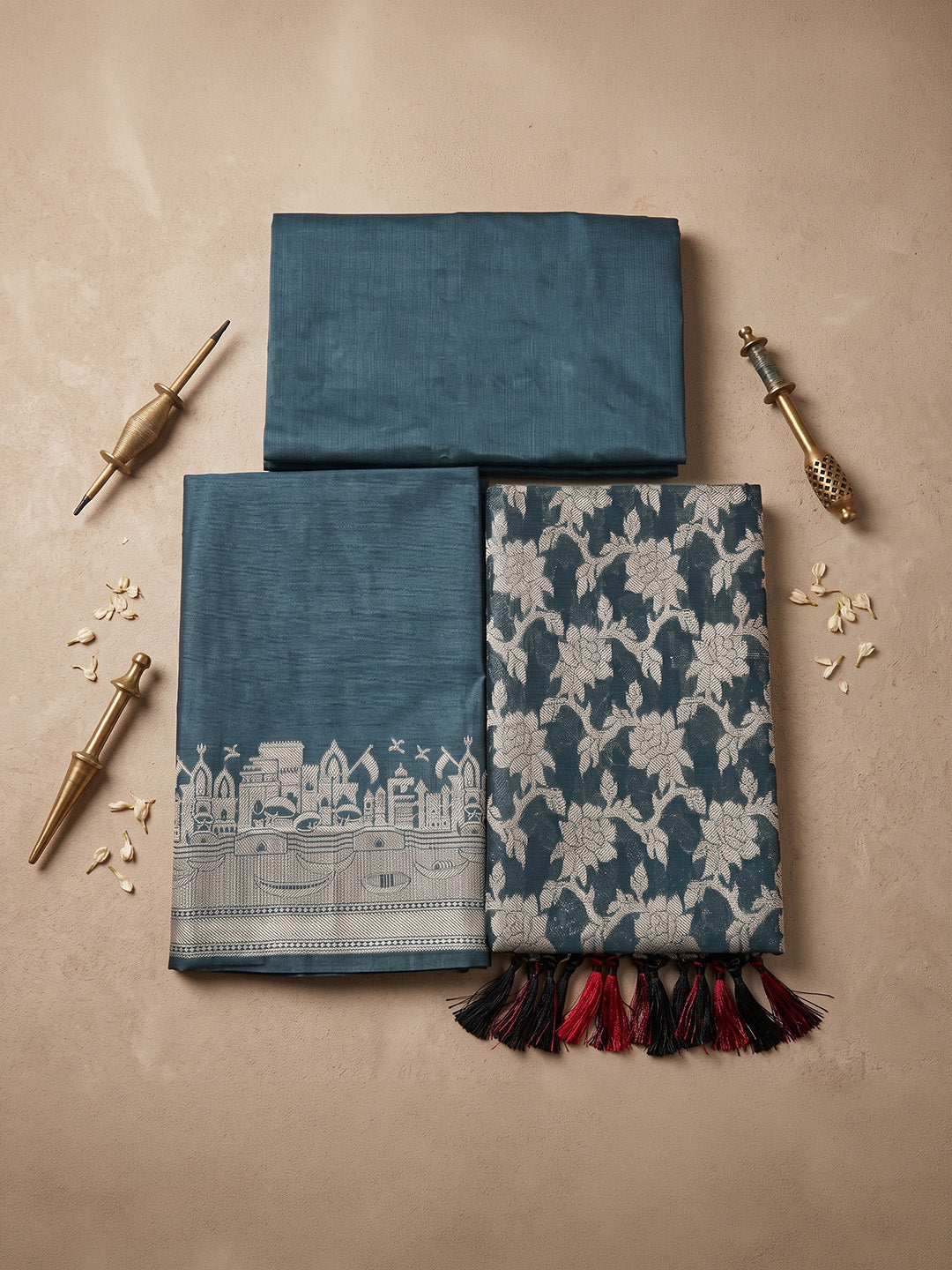 Bottle Green Chanderi Woven Unstitched Dress Material