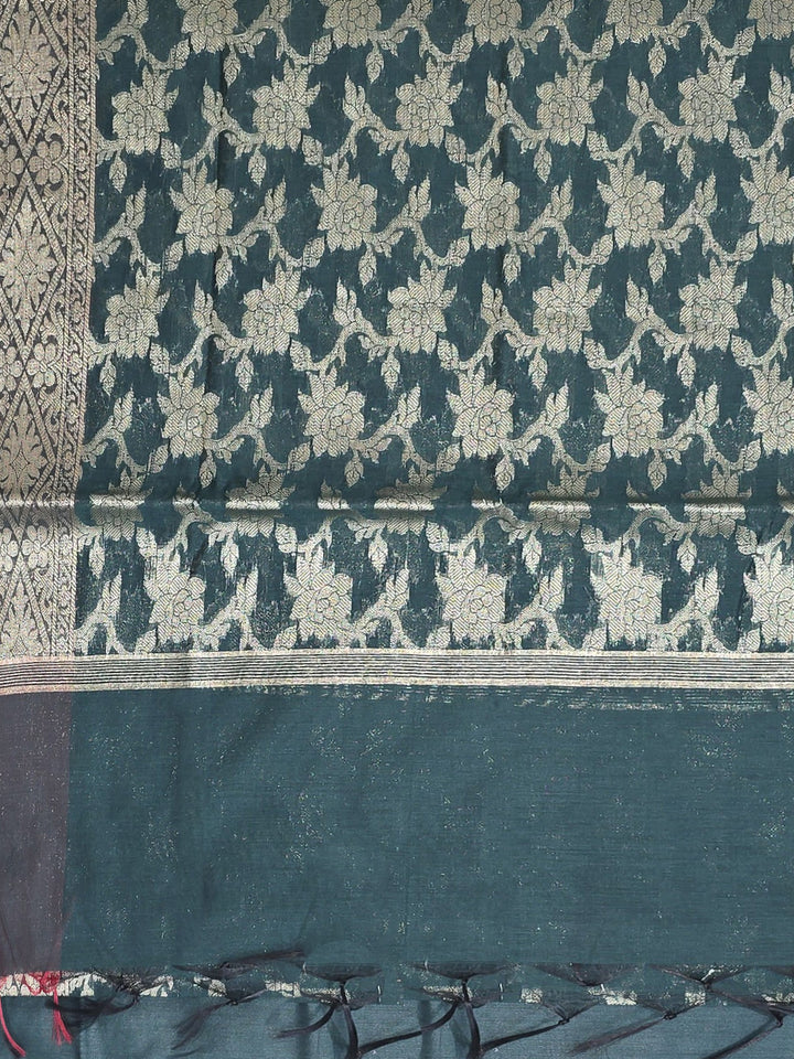 Bottle Green Chanderi Woven Unstitched Dress Material