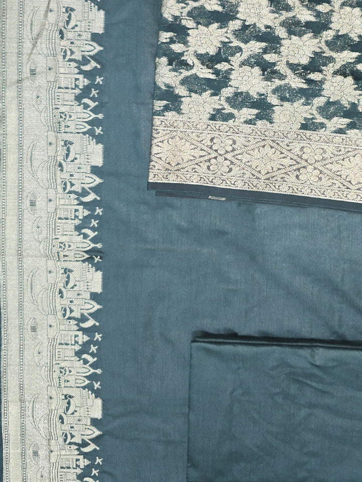 Bottle Green Chanderi Woven Unstitched Dress Material