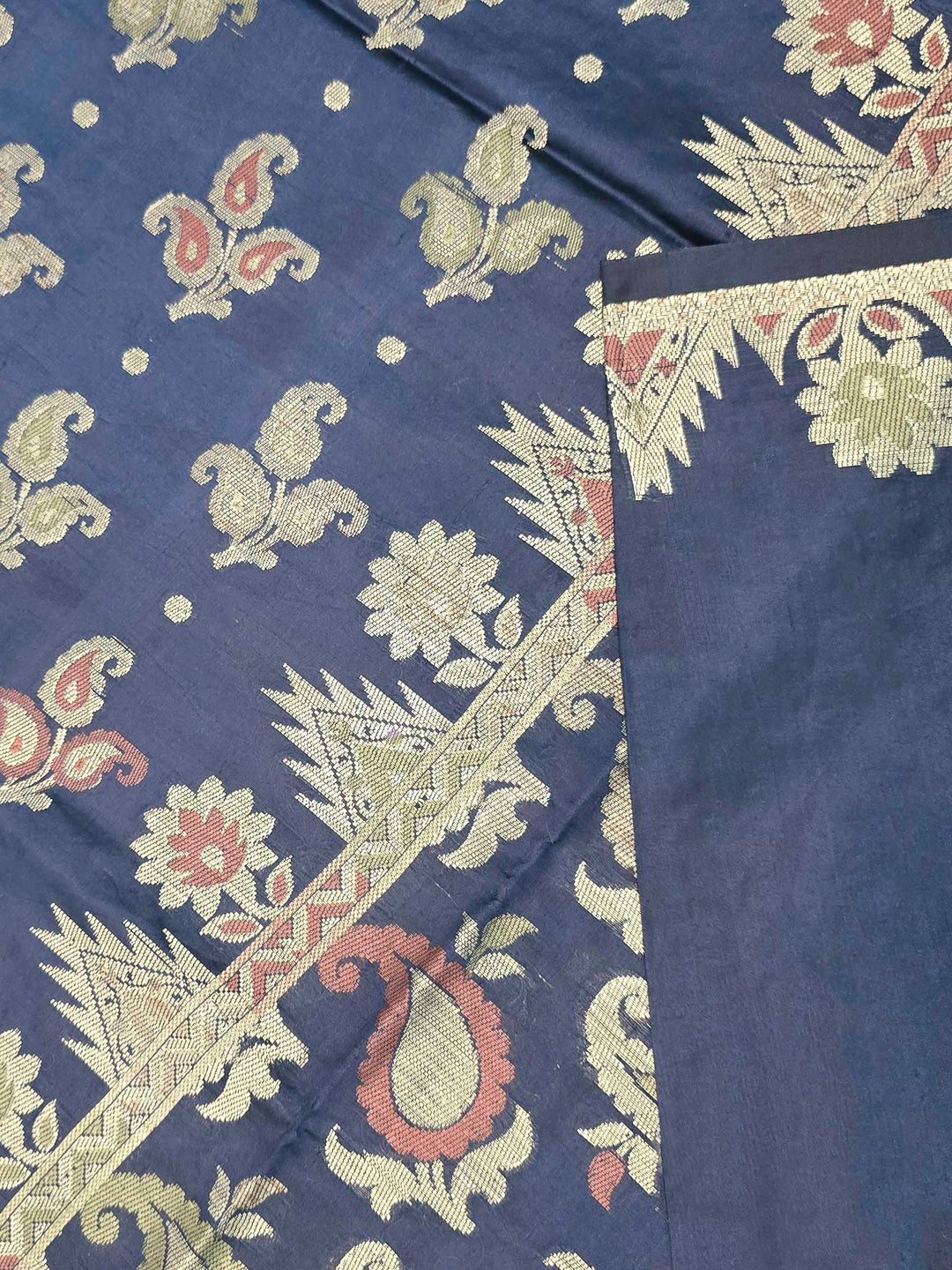 Navy Blue Woven Design Art Silk Saree