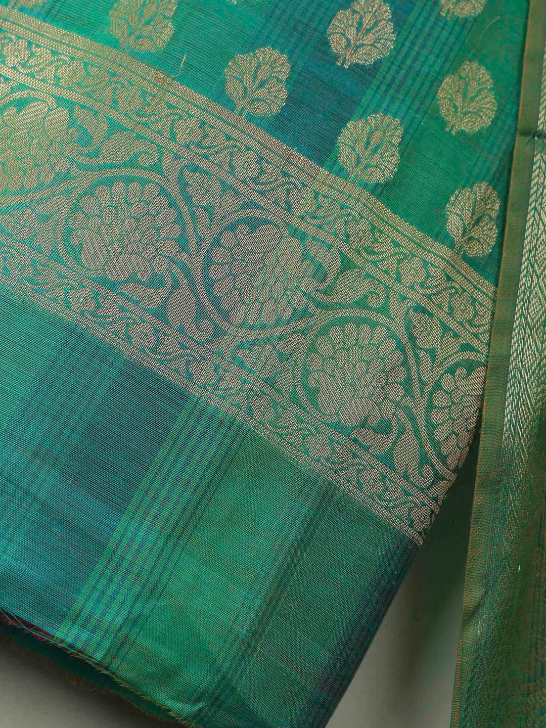 Green Banarasi Chanderi Unstitched Dress Material