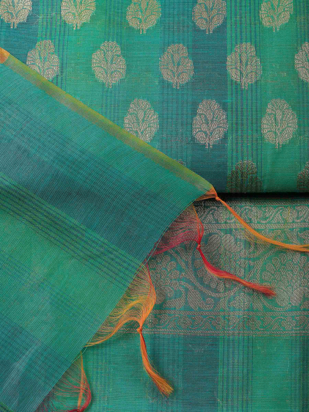 Green Banarasi Chanderi Unstitched Dress Material