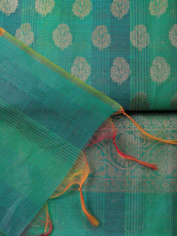 Green Banarasi Chanderi Unstitched Dress Material